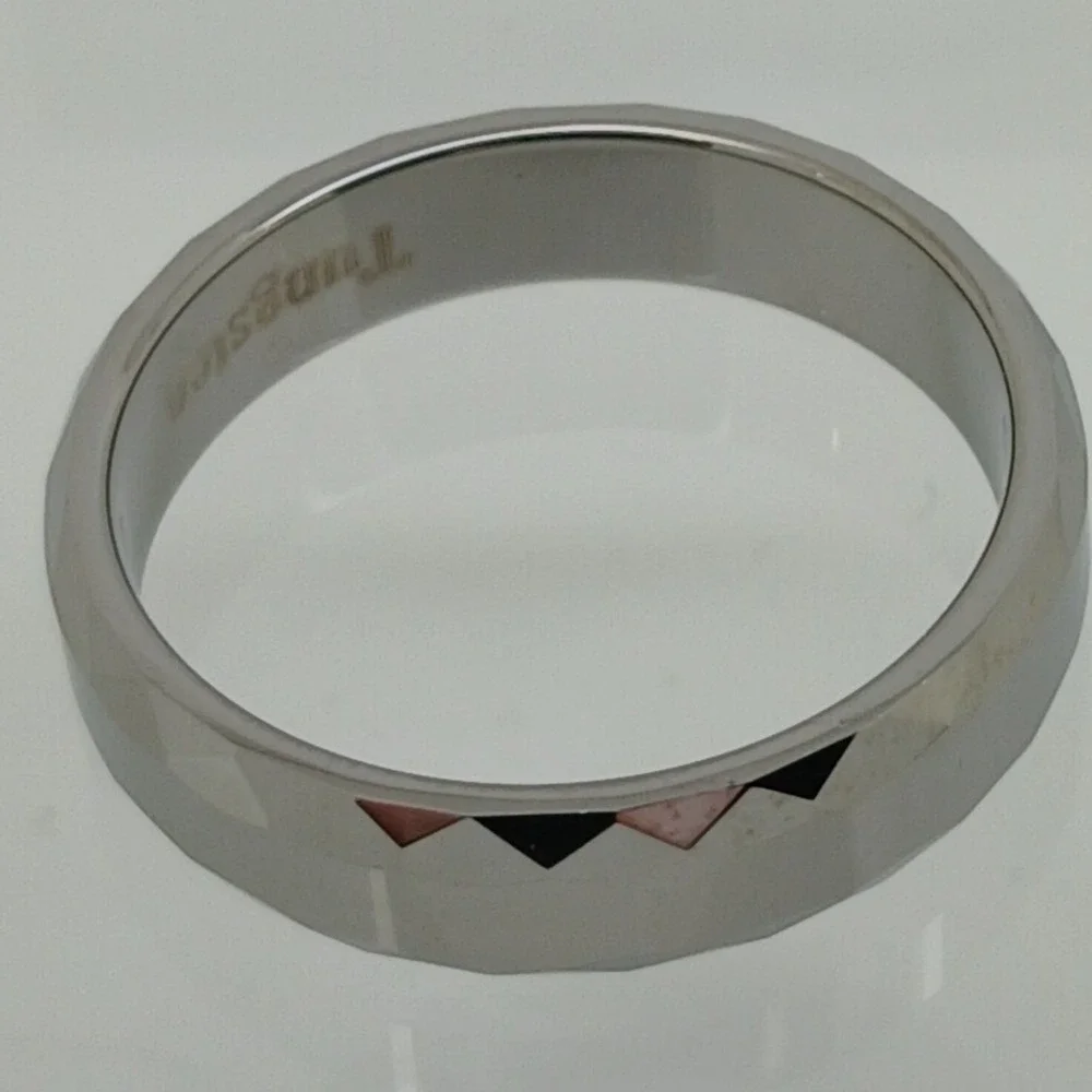 Vintage Tungsten Carbide Faceted Geometric Band Ring Silver 6mm Size 11.25 NOS